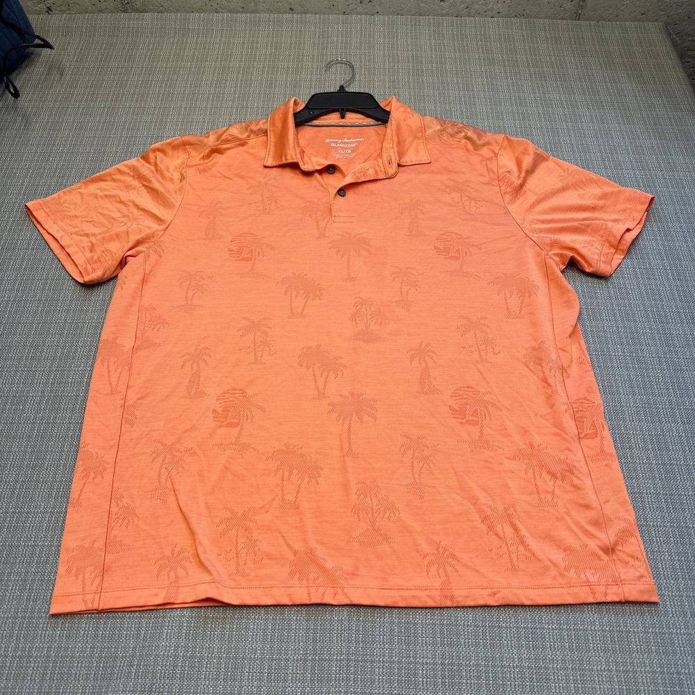 Tommy Bahama IslandZone Polo‎ Shirt Mens XL Orange Palm Tree Jacquard Golf *